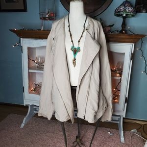 Sejour Khaki Tan Jacket Plus Size Zipper Linen